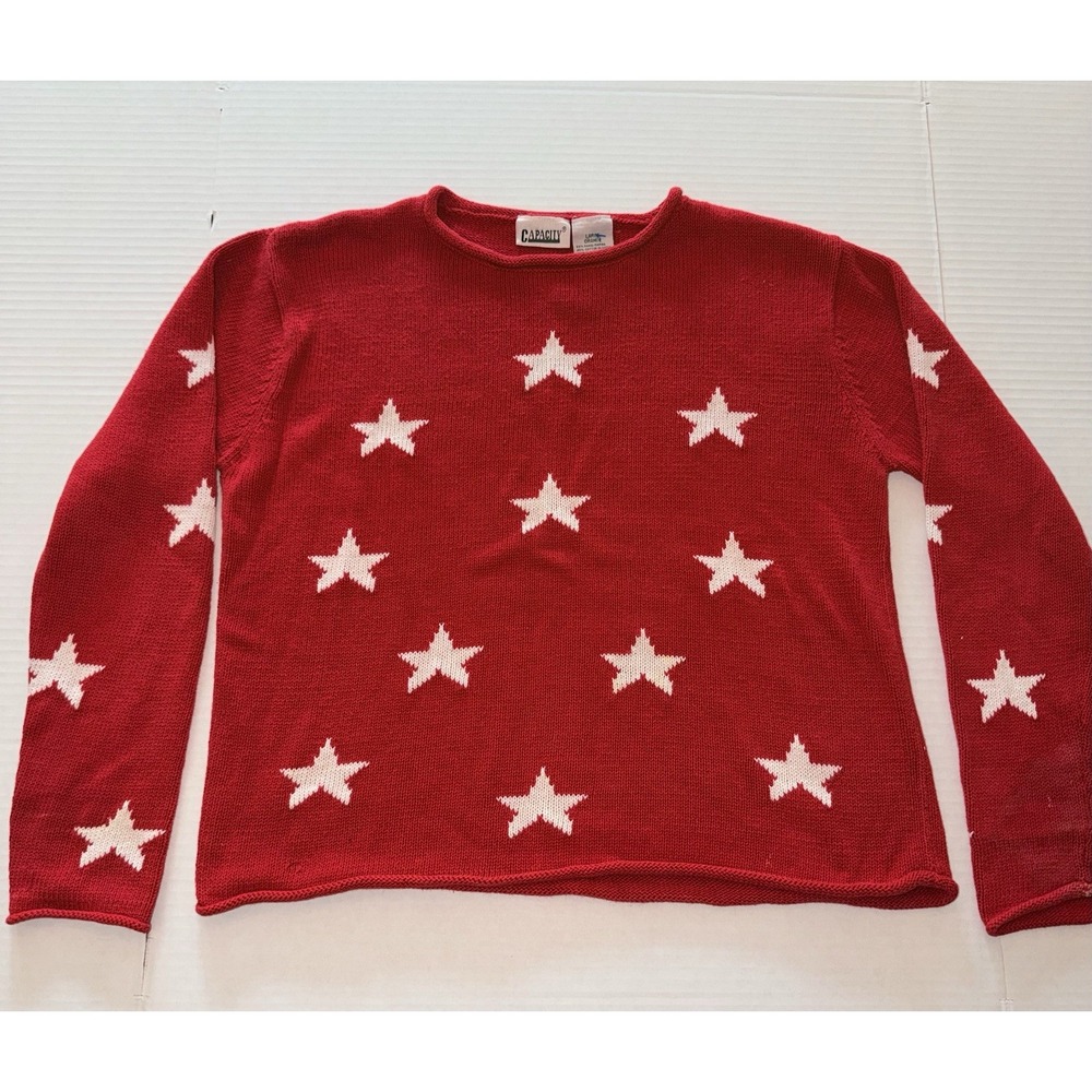 Capacity Red Star Knit Sweater Large Patriotic Y2K USA Core Vintage